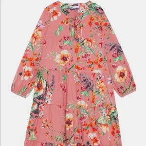 NWT Zara floral cotton poplin tiered dress